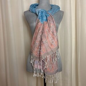 Pashmina Paisley Scarf in Blue and Peach